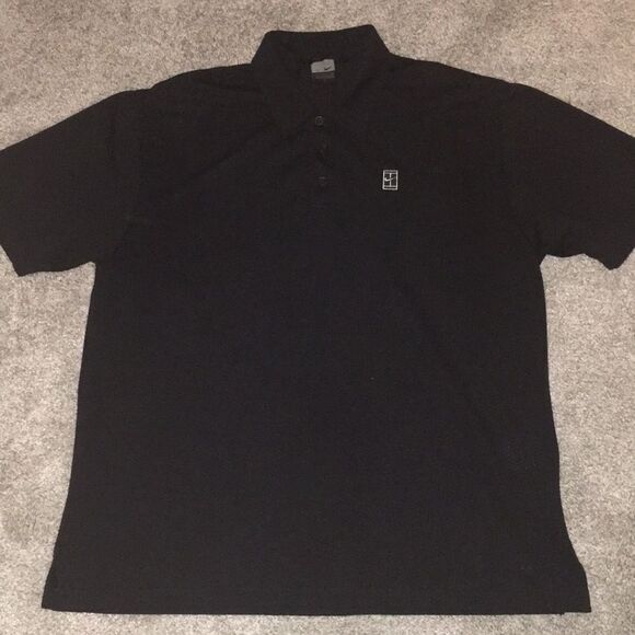 Black Nike Sphere Andre Agassi style Tennis court polo textured shirt L retro - Picture 3 of 4